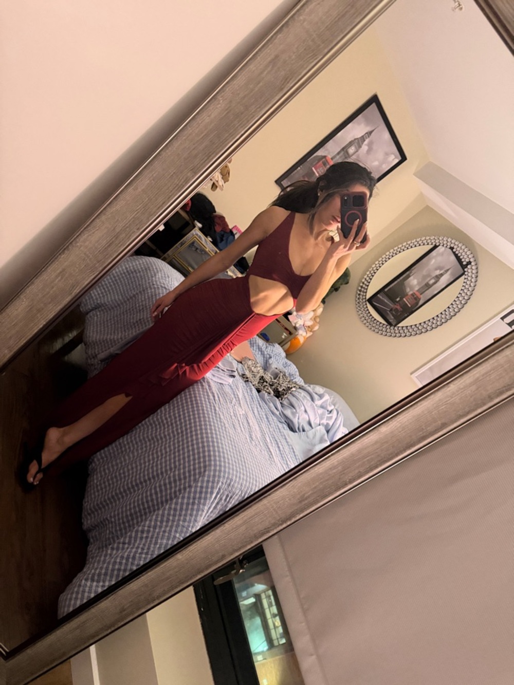Women's Cutout Maxi Dress in Burgundy OhPolly